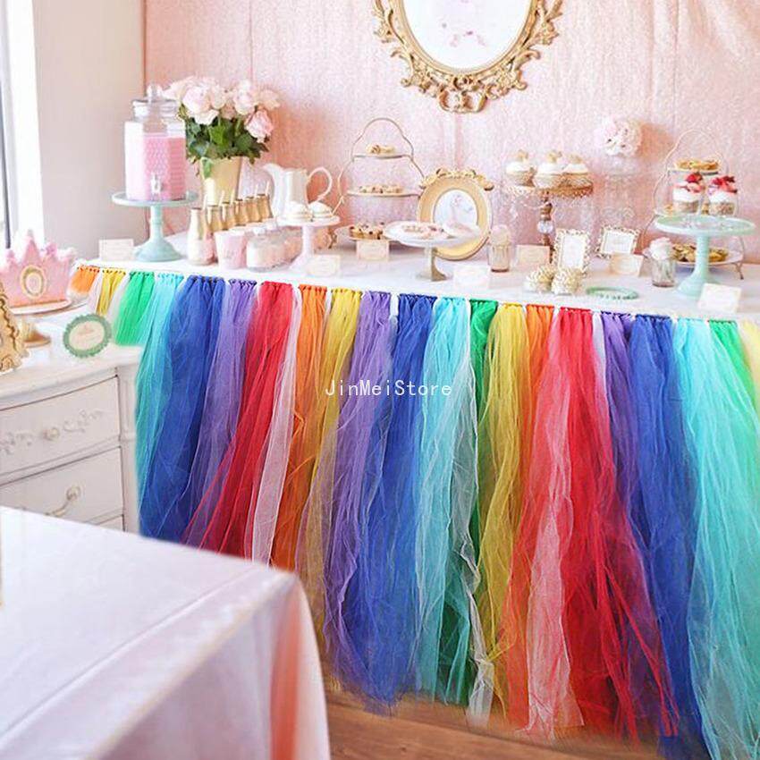 JinMeiStore Màu Sắc Cầu Vồng Tutu Bàn Váy Cho Tiệc Cưới Babyshower Trang Trí