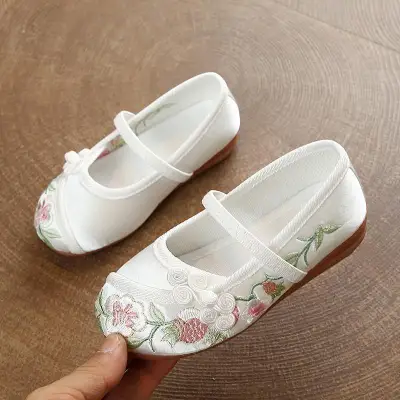 Chinese Style Children Cotton Embroidered Ballet Flats 2-14 Year Little Girls Kids Dance Shoes Comfort Soft Ballerinas