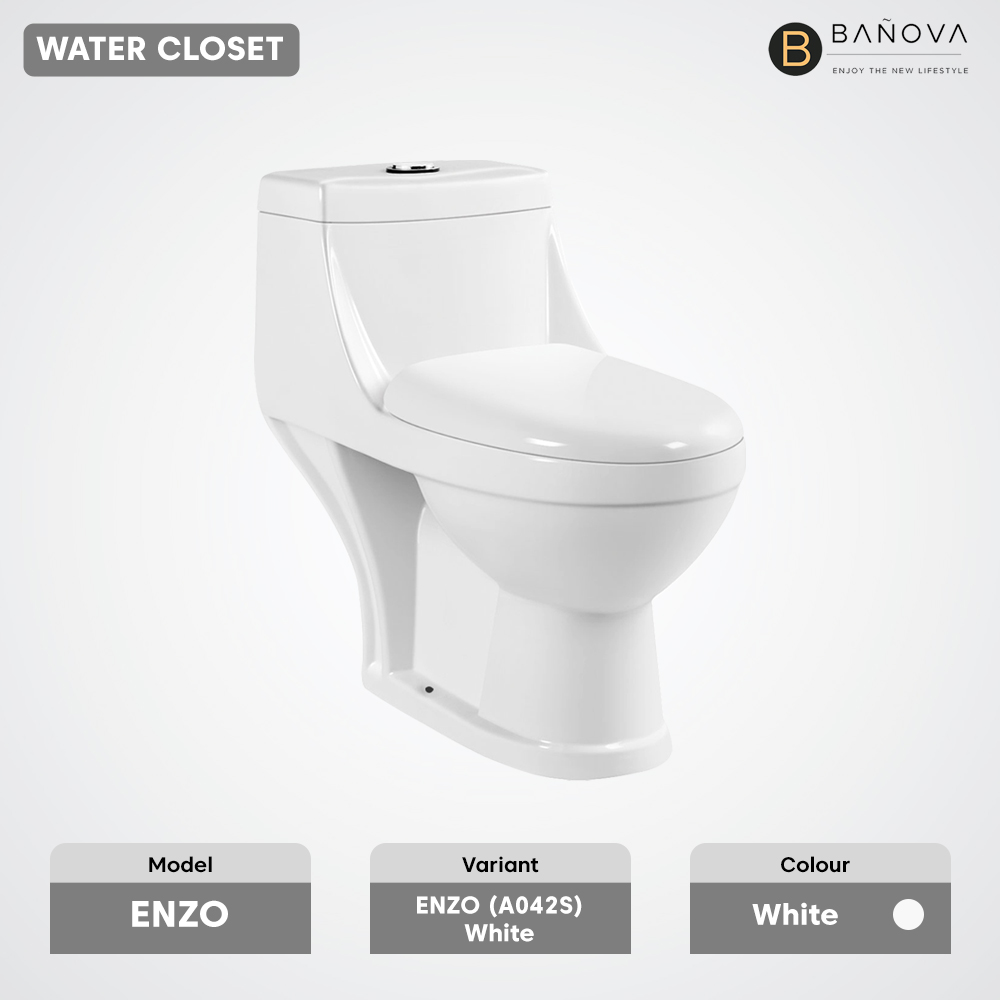 BANOVA Enzo One Piece WC Toilet Bowl S-Trap Wash Down Water Closet 10 ...