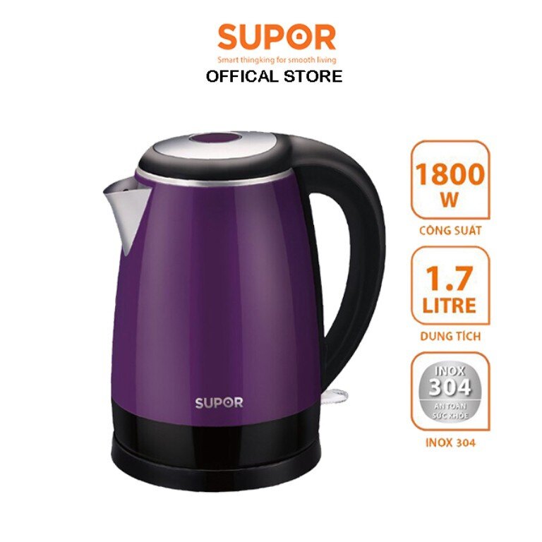 Ấm siêu tốc bình đun nước siêu tốc supor 17s18avn 1800w -pha trà pha sữa nhanh chóng -an toàn với inox 304