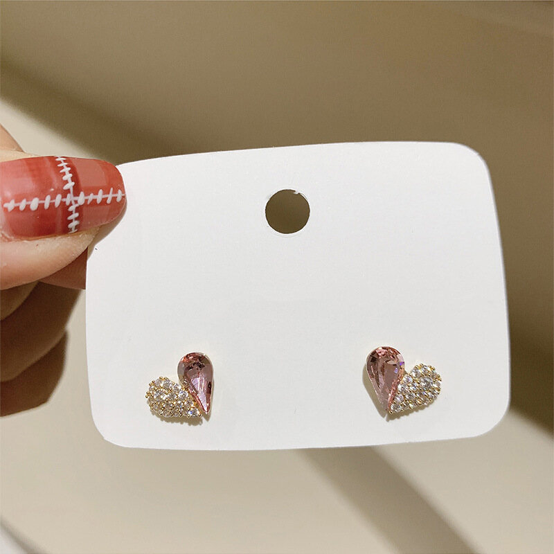 Frascati New Korean Shiny Crystal Fresh Sweet Lovely Stud Earrings Fashion Contracted Heart Small Joker Women Earrings Jewelry