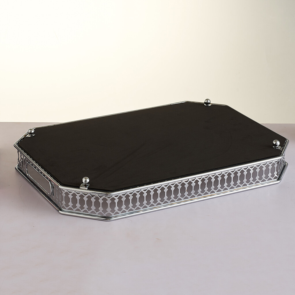 Blesiya Rectangular Silver Mirror Table Centrepiece Serving Tray Decorative Plate