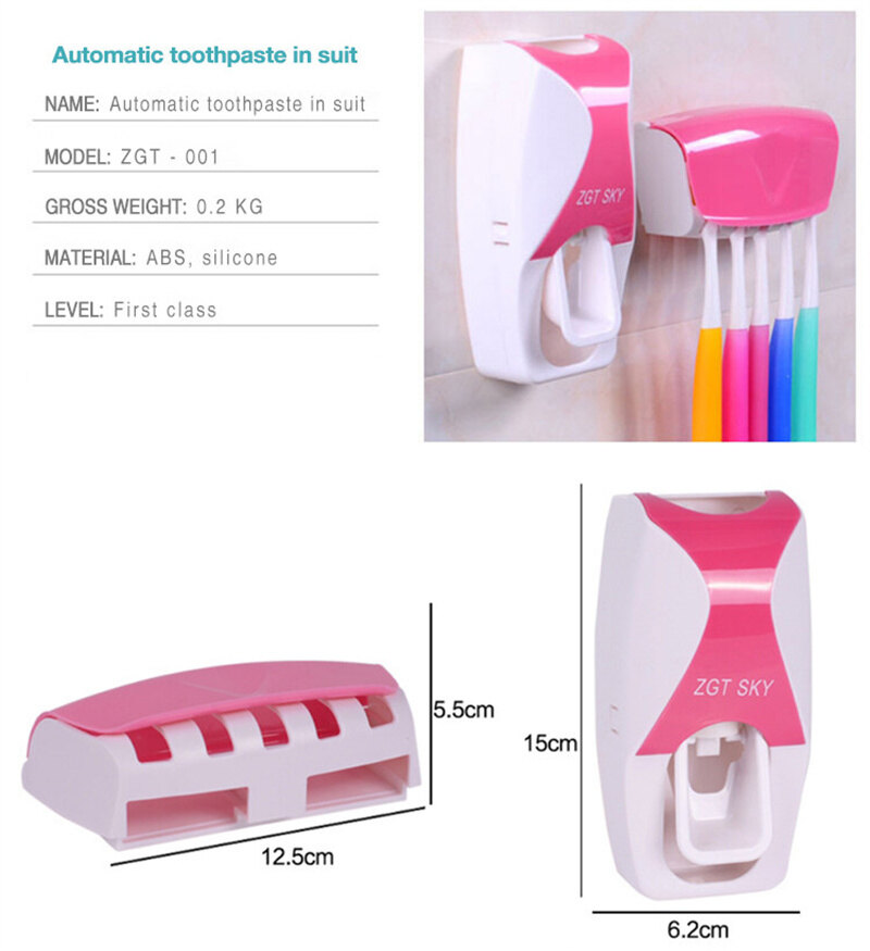 Automatic Toothpaste Dispenser Toothbrush Holder Set Dustproof Sticky Suction Bathroom Wall Mounted Toothpaste Squeezer