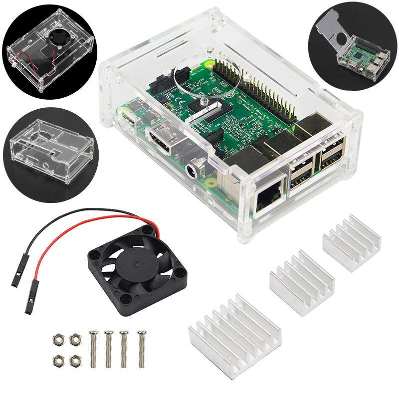 Black Case with 3 Pcs Aluminum Heatsink Cooler Cooling Kit for Raspberry Pi