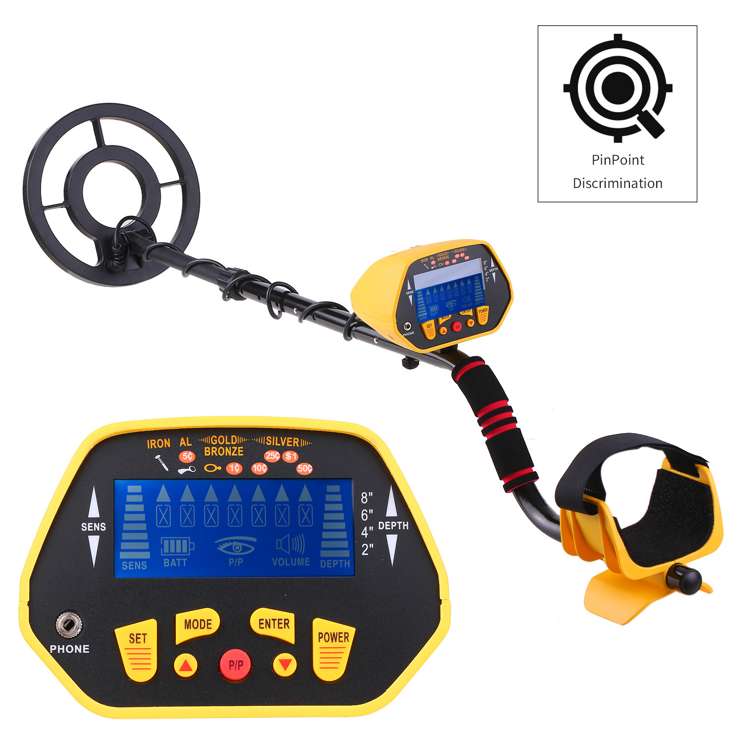 Smart Sensor Professional Metal Detector P/P Function Disc Mode High Sensitivity Adjustable Waterproof Metal Finder 7 Target Categories Underground Treasure Hunter LCD Display
