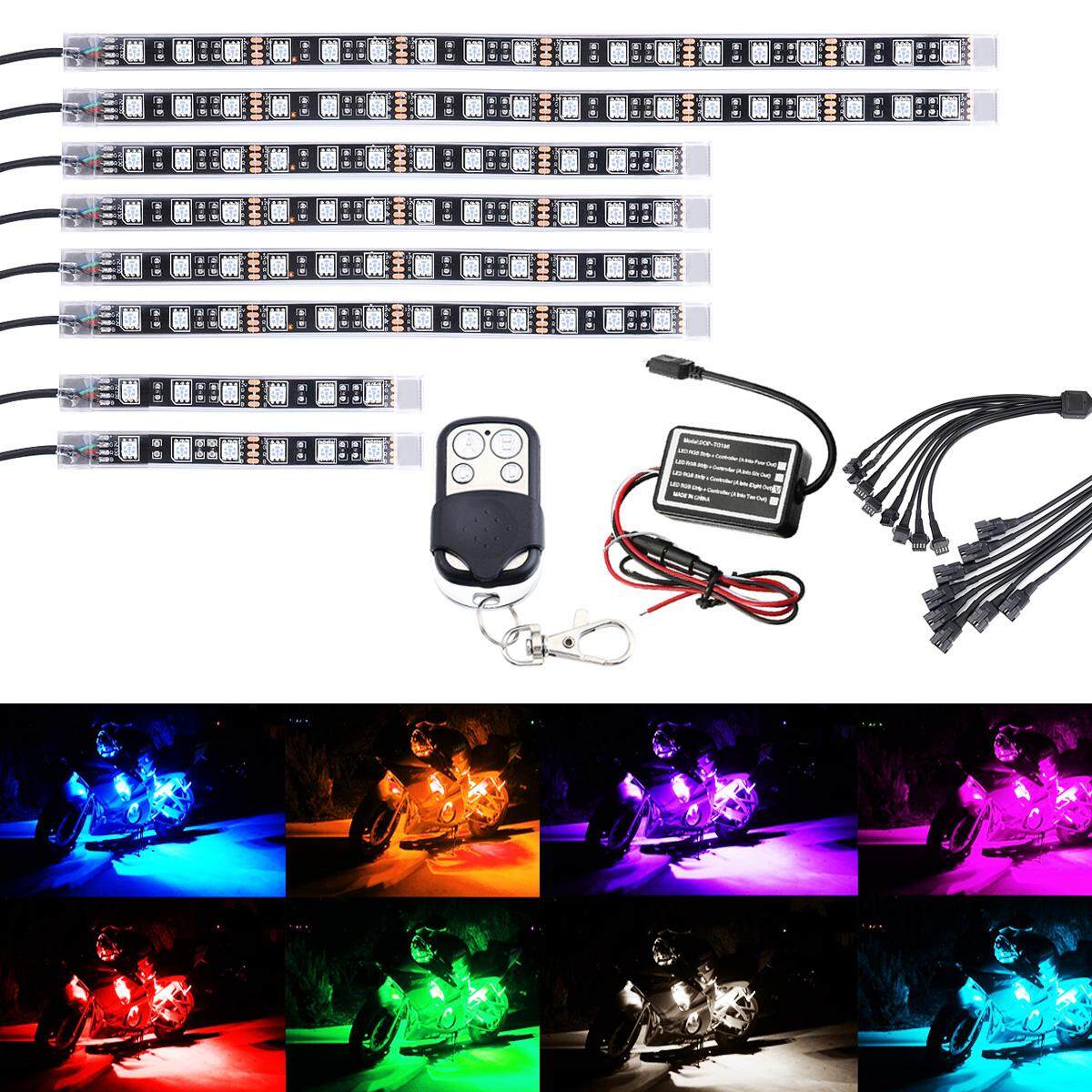 8 cái RGB ĐÈN LED Xe Hơi Ô Tô Xe Máy Xay Thịt Khung Phát Sáng Đèn Linh Hoạt Neon Dải Bộ