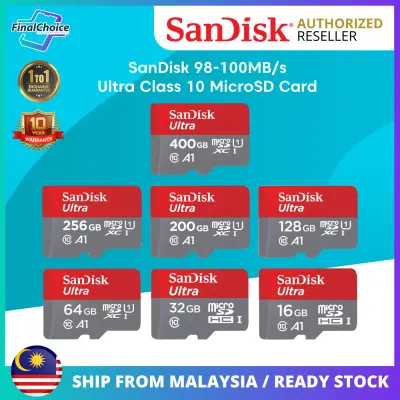 SanDisk 16GB /32GB /64GB/ 128GB/ 200GB/ 256GB/ 400GB 98-120MB/S MicroSD Ultra Class 10 Memory Card