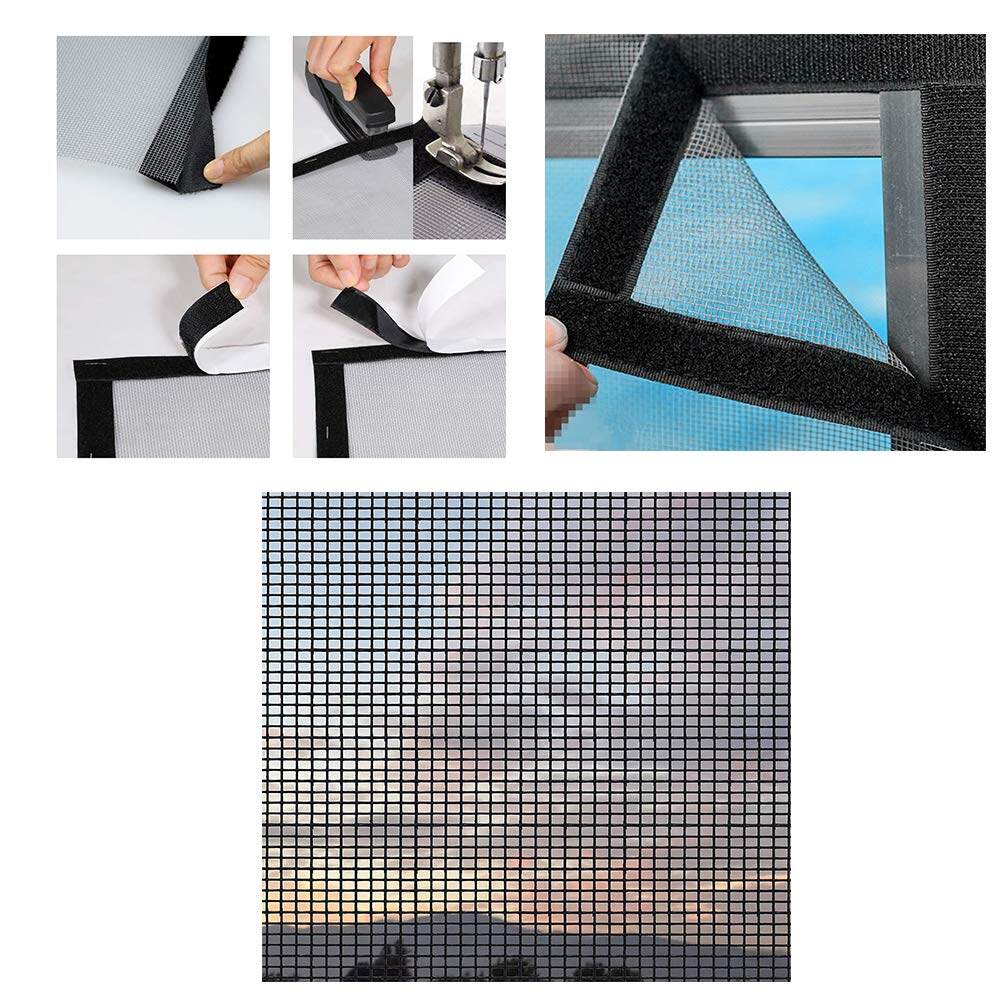 DIY Window Mosquito Net insect Window Mesh Fiberglass Screen Adjustable Window Screen Flies Net with Stick Velcro (Grey/Black/White)