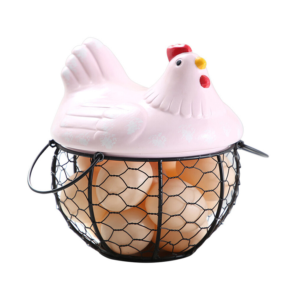 Terylin Iron Ceramic Hen Ornament Egg Fruit Storage Basket Container Kitchen Supplies