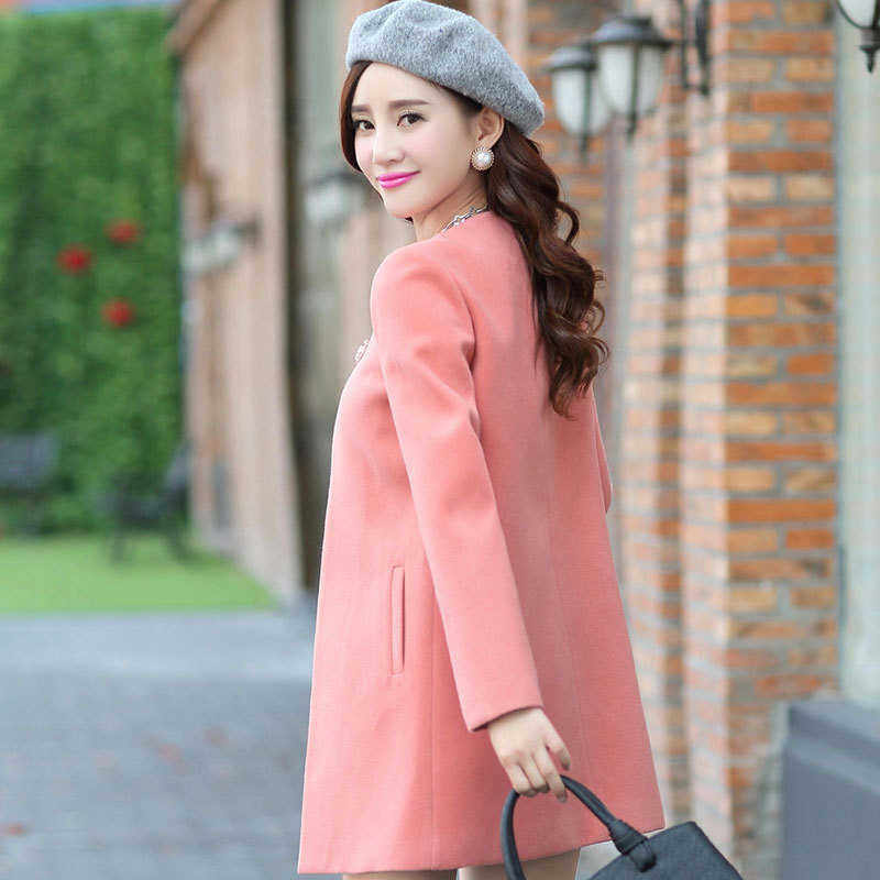 Nơi bán Năm 2019 Đổi Mới Cơ Thể Woollen Vải Chiều Dài Trung Bình Đoạn Áo Khoác Form Rộng Woollen Áo Liền Quần Cổ Tròn