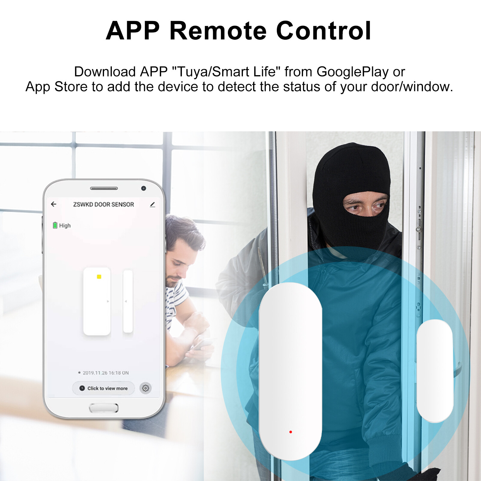 Zigbee Smart Door Sensor Tuya APP Control Door Open / Closed Detector Magnetic Switch Window Sensor Smart Home Security Alarm
