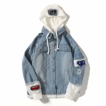 long denim jacket with hood