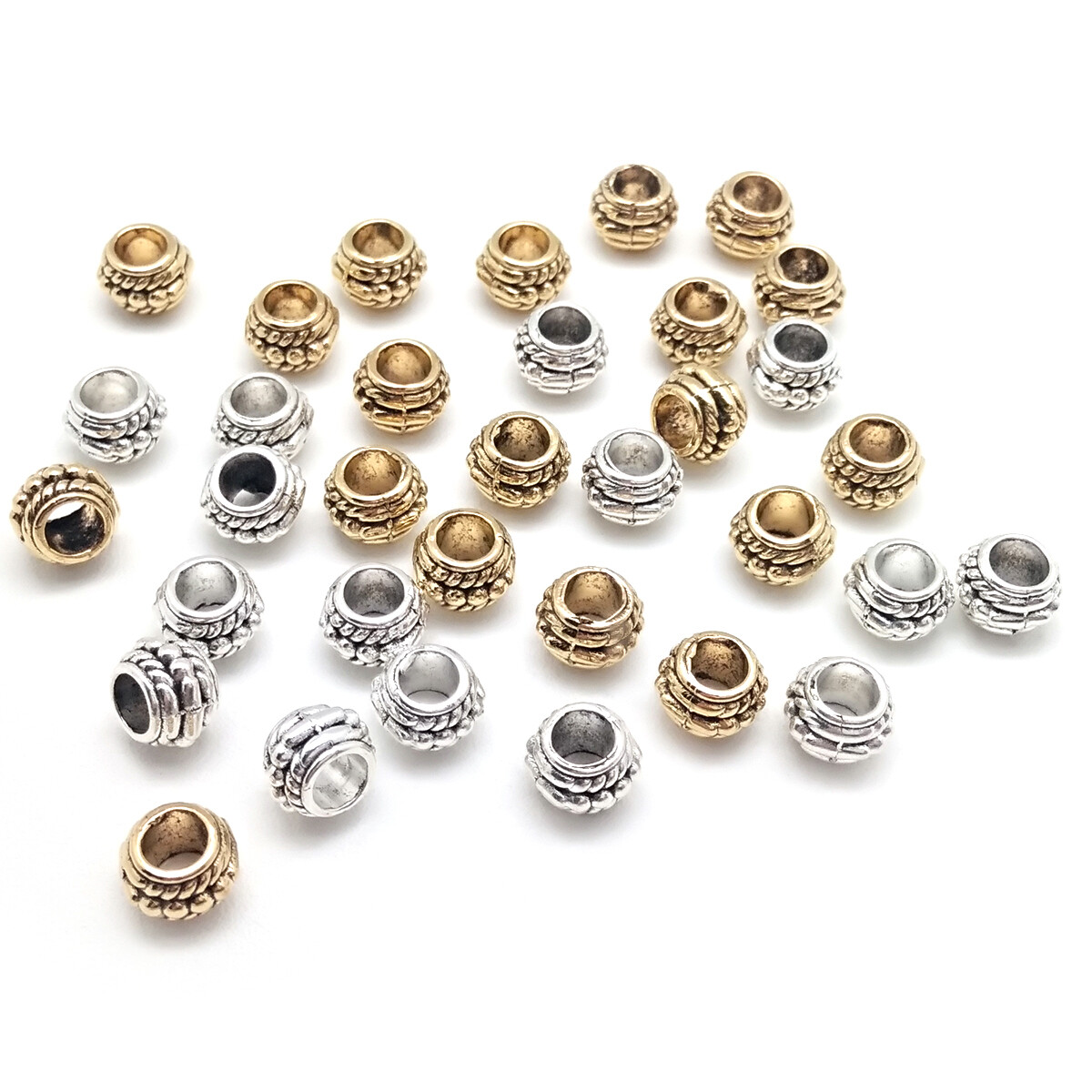 30pcs Three Layer Ring Beads Zinc Alloy Spacer Beads Antique Gold/Silver Charms For DIY Bracelet Necklace Jewelry Findings Making