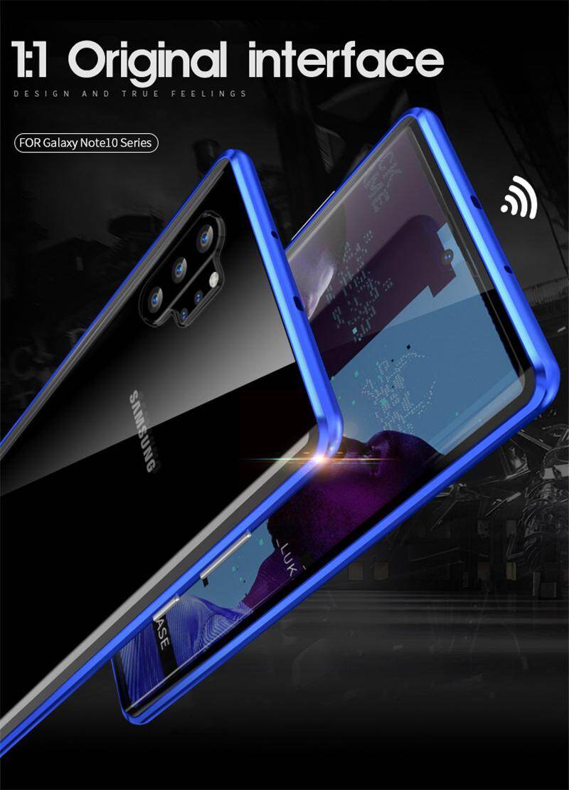 For Samsung Galaxy (Note10 Plus) Full Cover Metal Case Two-sided Tempered Glass Casing Phone shell with Free Glass Camera Lens Protective Film (Galaxy Note 10+ )