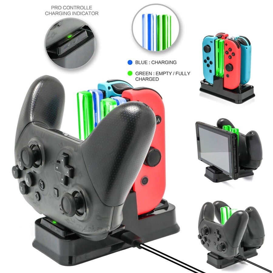 6 In 1 Nintendo Switch LED Charger Stand Charging Dock Station for NS Joy-con & Pro Controller & Console