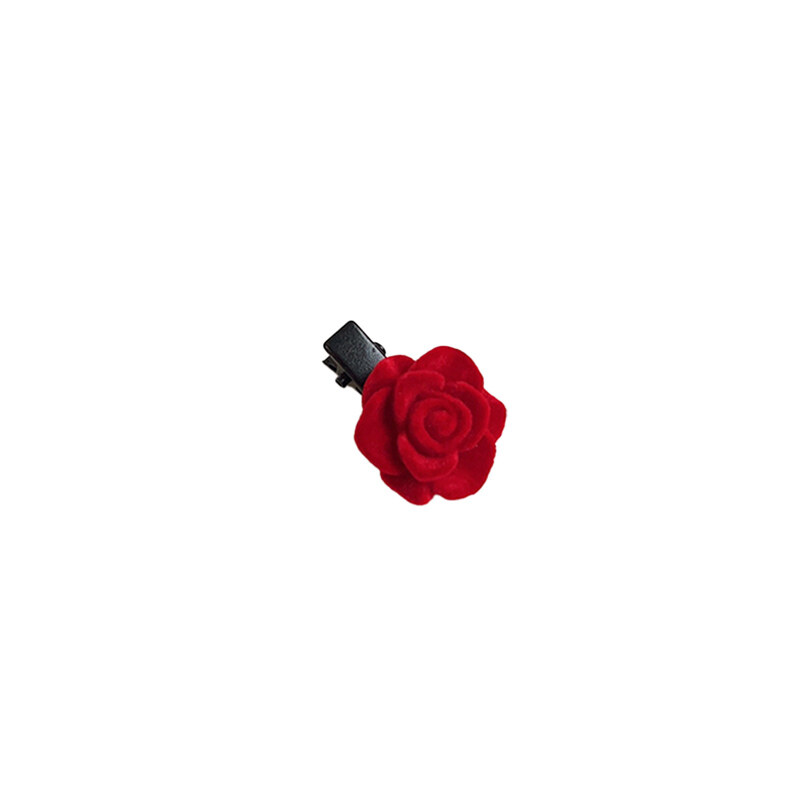 Flocked red rose hairpins