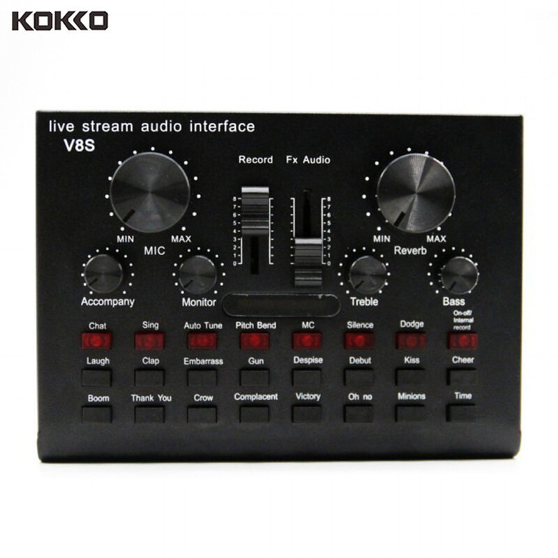 KOKKO V8S Sound Card Live Drive Miễn phí Thẻ âm thanh có thể sạc lại BT Phiên bản tiếng Anh