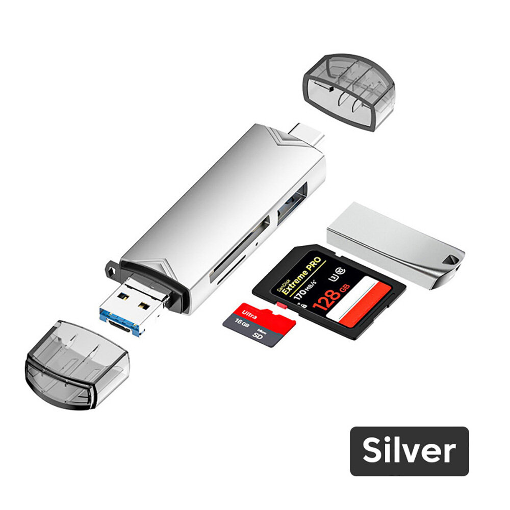 6 in 1 otg card reader usb 3.0 to type c micro usb adapter flash drive smart memory card reader tf sd cardreader