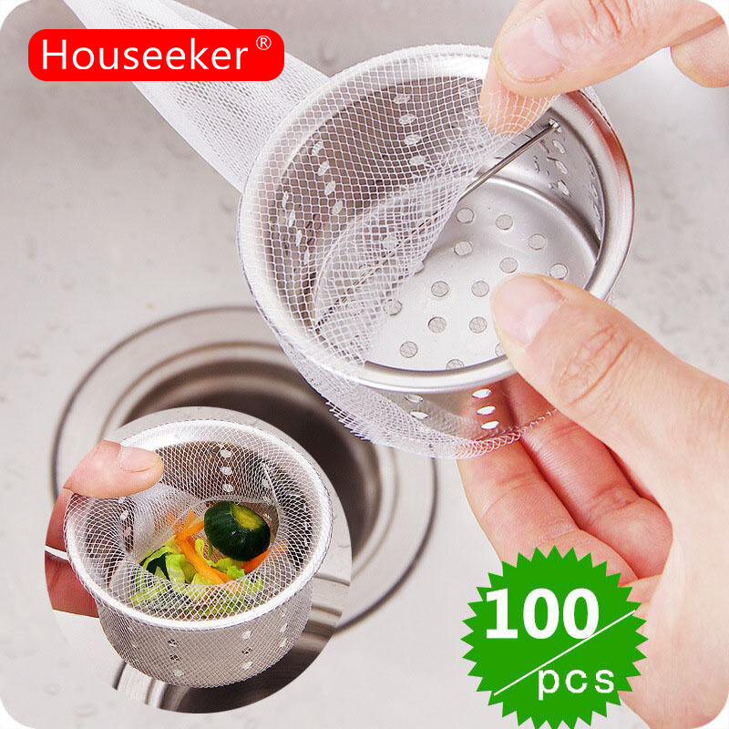 100Pcs Disposable Kitchen Sink Strainer Bag Mesh Filtering Garbage Bag Shower Hair Stopper Sewer Water Filter Home Restaurant