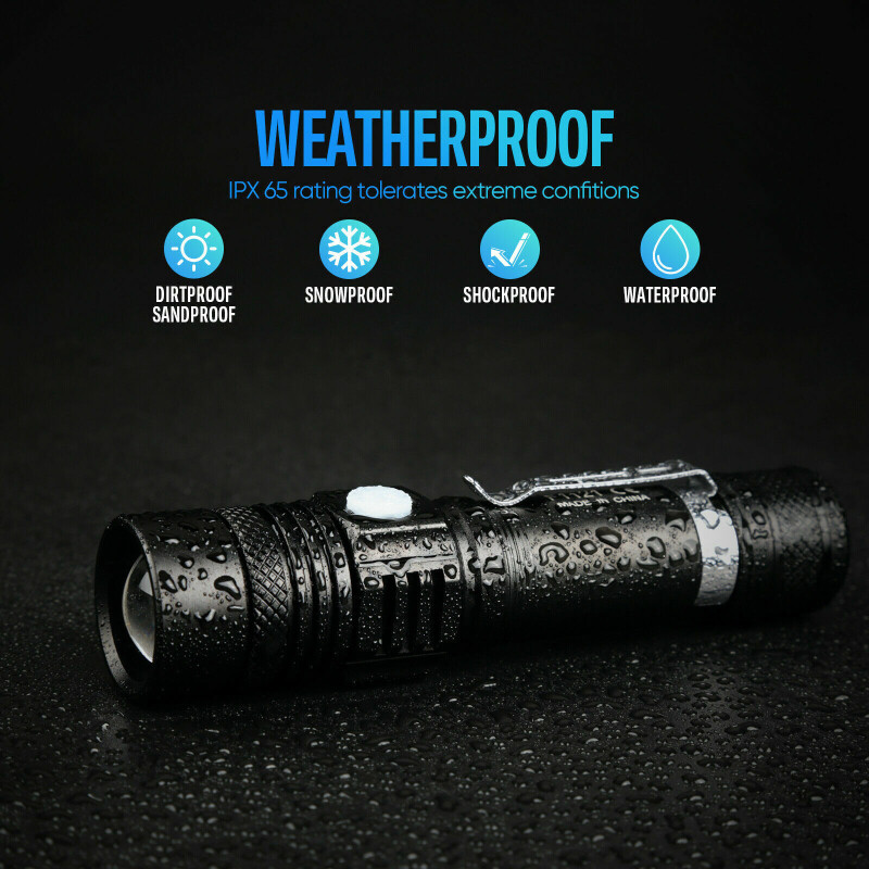 TH Led Tactical Flashlight 4 Modes Waterproof Zoomable Super Bright Usb Rechargeable Torch Hand Lantern