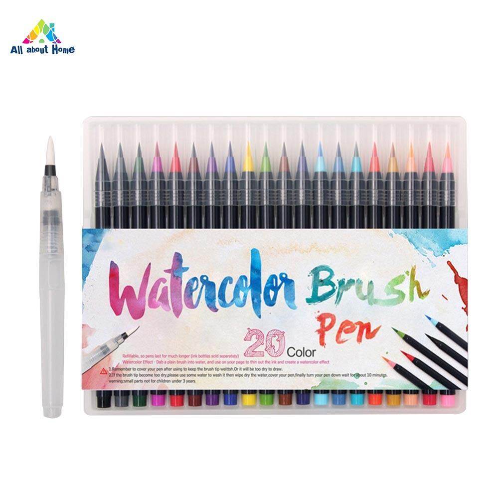 ABH 20 Color Pen Brush Set Premium Painting Soft Tip Markers Refillable Watercolor Art Pens