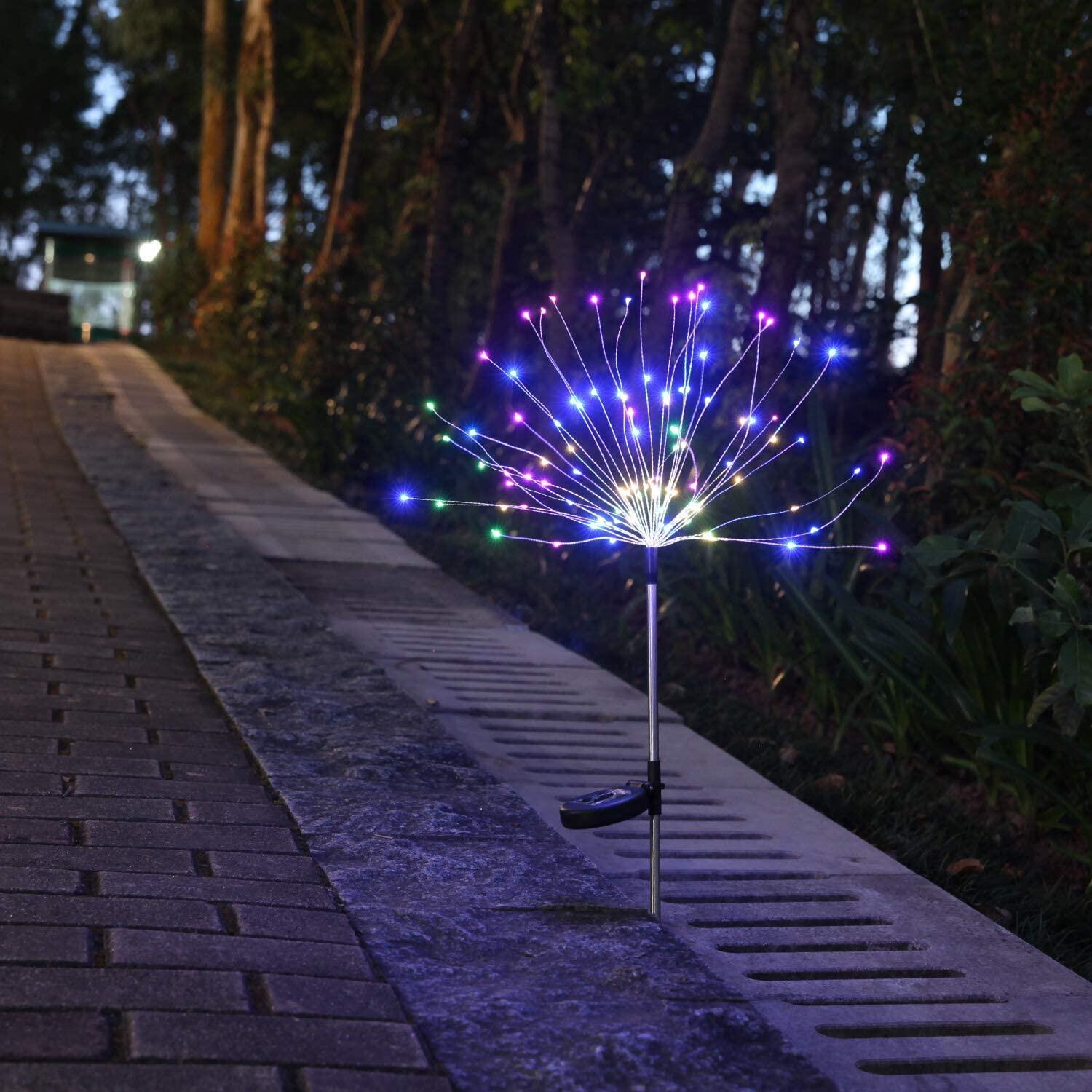 【lightingeverthing】Solar Powered Outdoor Grass Globe Dandelion Fireworks Lamp Flash String 90 /120/150 LED For Garden Lawn Landscape Holiday Light