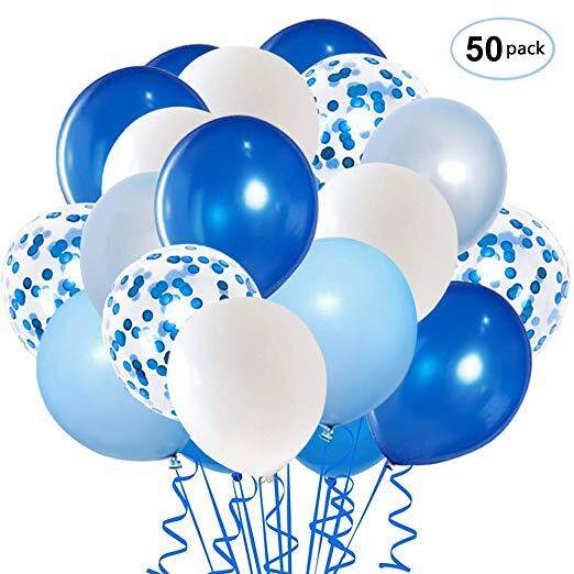 Blue Confetti Latex Balloons 50 12 Inch Blue Light Blue And White