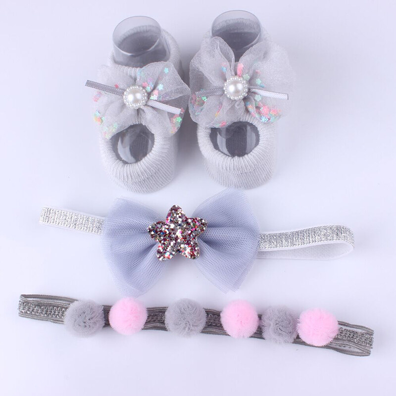 3Pcs/Set Baby Headband Socks Set Crown Bows Girl Hairband Newborn Lace Flower Hair band Children Hair Accessories Birthday Party Gifts