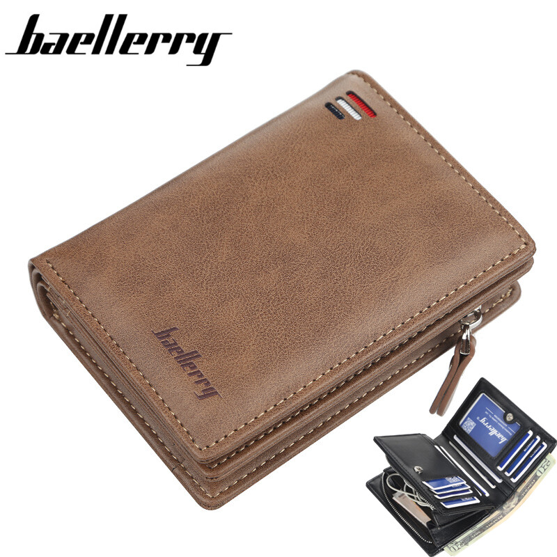 Baellerry luxury brand men's leather wallet with zipper coin pocket retro large-capacity men's short wallet card case