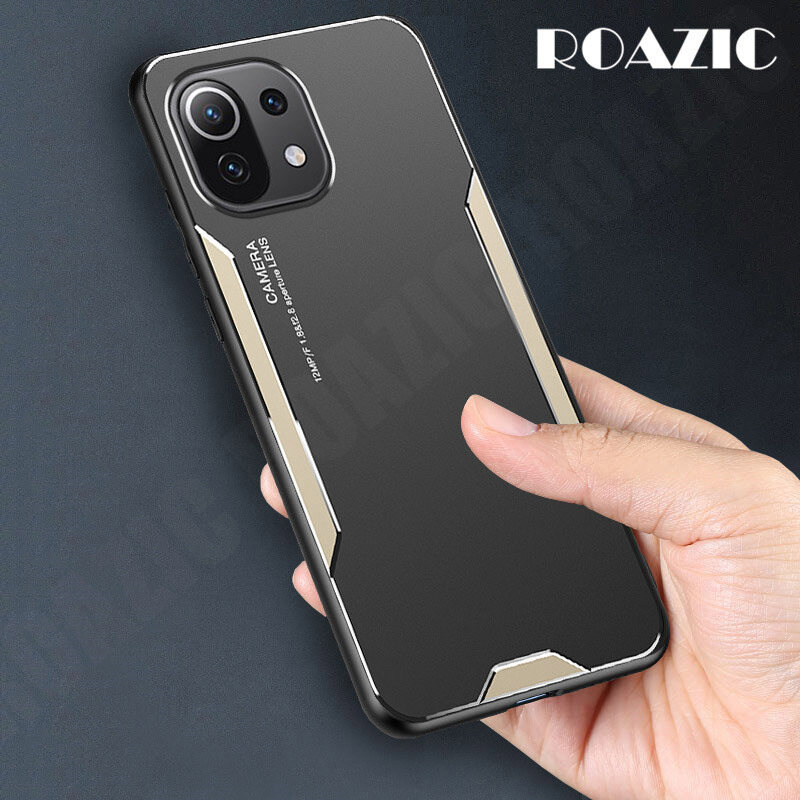 ROAZIC For Xiaomi Mi 11 Lite 11 Lite 5G Phone Case Metal Frosted Back Shell Soft TPU Frame Casing Ultra-thin Anti-fall Aluminum Cover