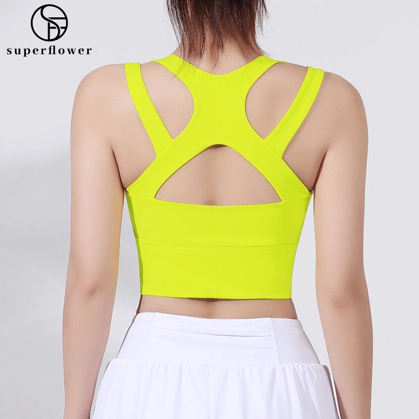 SUPERFLOWER Fashion and Functionality Vest Shock-Resistant Sports Bras with Front Zipper and Fixed Pads for Yoga Gym_voghion.com