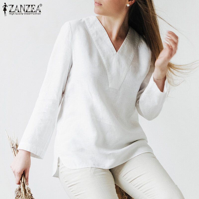 Momonaco zanzea muslimah women muslim cotton shirt long sleeve split hem oversized solid baggy blouse tops mco