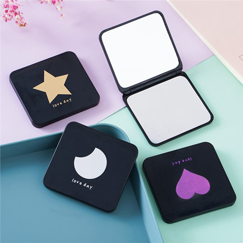 【HOMP】Foldable Makeup Mirror Mini Square Makeup Vanity Mirror Portable Hand Mirrors Double-sided Compact Mirror Pocket Cosmetic Mirror