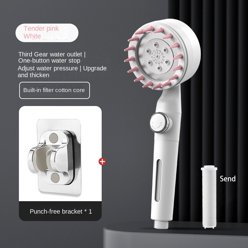 FLEWWER 4 in 1 / One-Click Water Stop Switch / Multi-Functional High Pressure Shower Head with Super Strong Rain Hose Holder 花洒