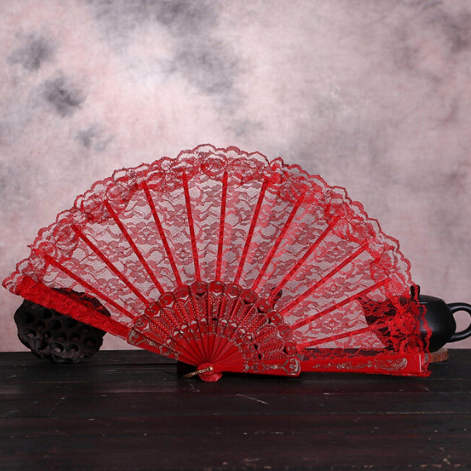 Chinese Lace Silk Folding Hands Held Dance Fan Flowerframe Pattern Party//Wedding