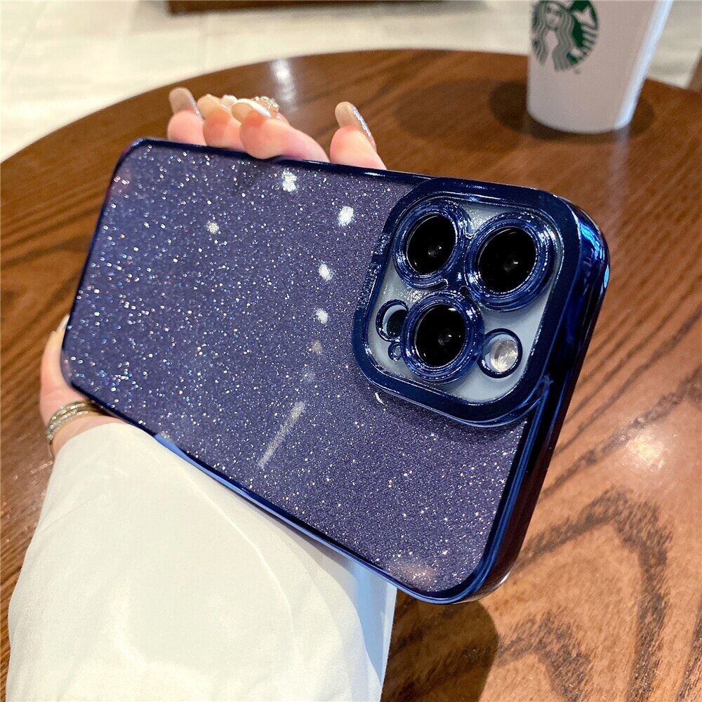 🔥 CSCR Luxury Shiny Glitter Plating Phone Case For iPhone 11 12 13 14 Pro Max double layer clear Cases for iphone 6 6s 6Plus 6s Plus 7 8 Plus X XR XS Max Protective Cover