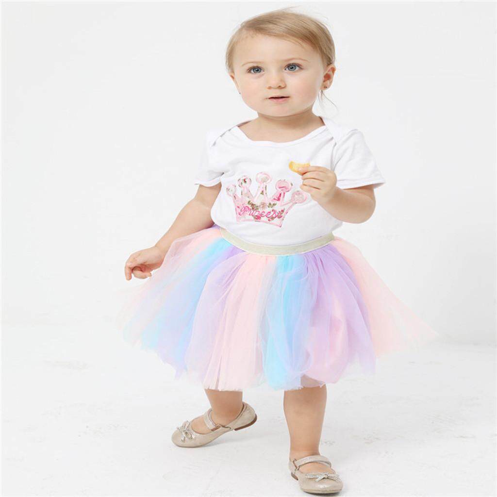 Kids Girl Skirt Petticoat Rainbow Pettiskirt Bowknot Cute Tutu Dress Dancewear