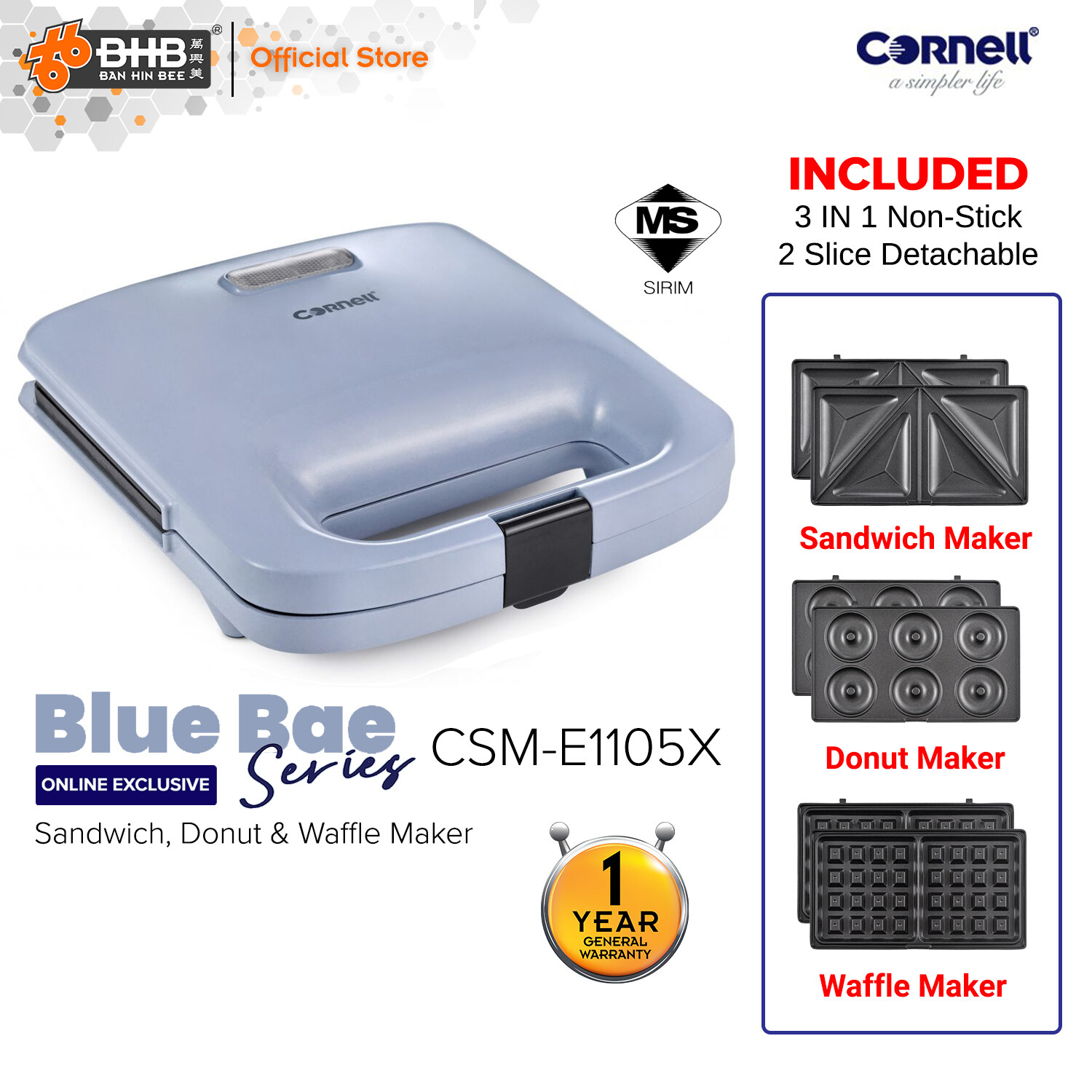Kenwood SMP84.C0WH / Cornell CSME1105X Sandwich Maker, Waffle, Donut 3