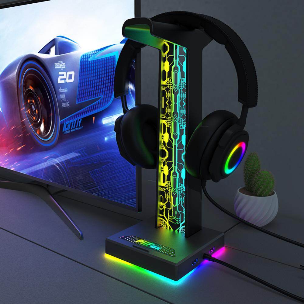 RGB đế Tai nghe chủ Rack 10 hiệu ứng ánh sáng Giá để tai nghe giá Giá để tài liệu đầu tai nghe chụp có khung đế Tai nghe giá đỡ giá đỡ dọc móc áo
