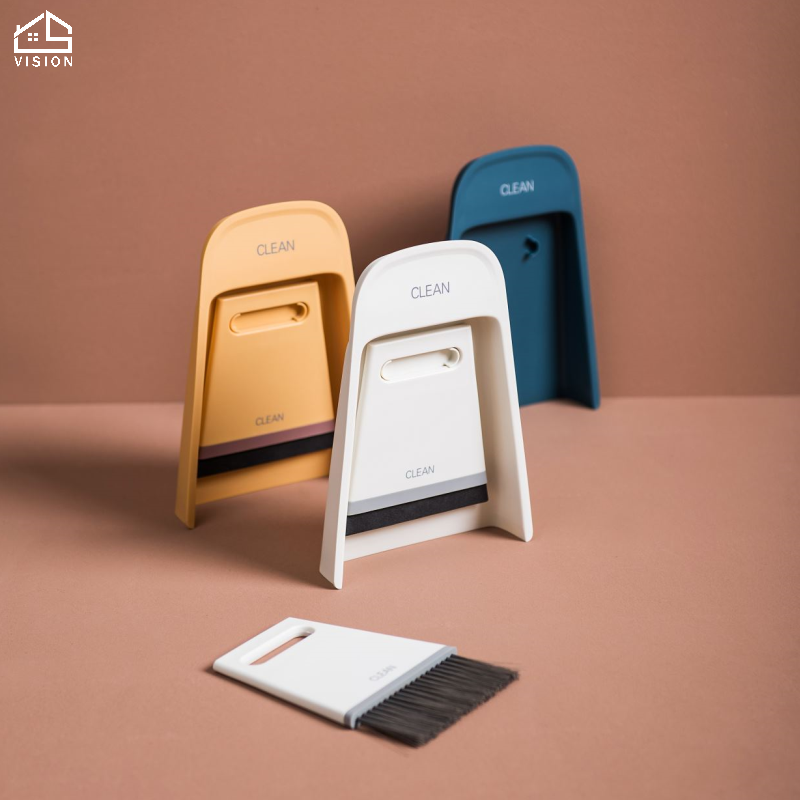Vision Multifunctional Mini Broom Dustpan Set Portable Desk Top Bookcase Dust Remove Mini Broom Household Cleaning Brush For Nook Cranny Window Track Keyboard Convenient Durable Mini Cleaning Props