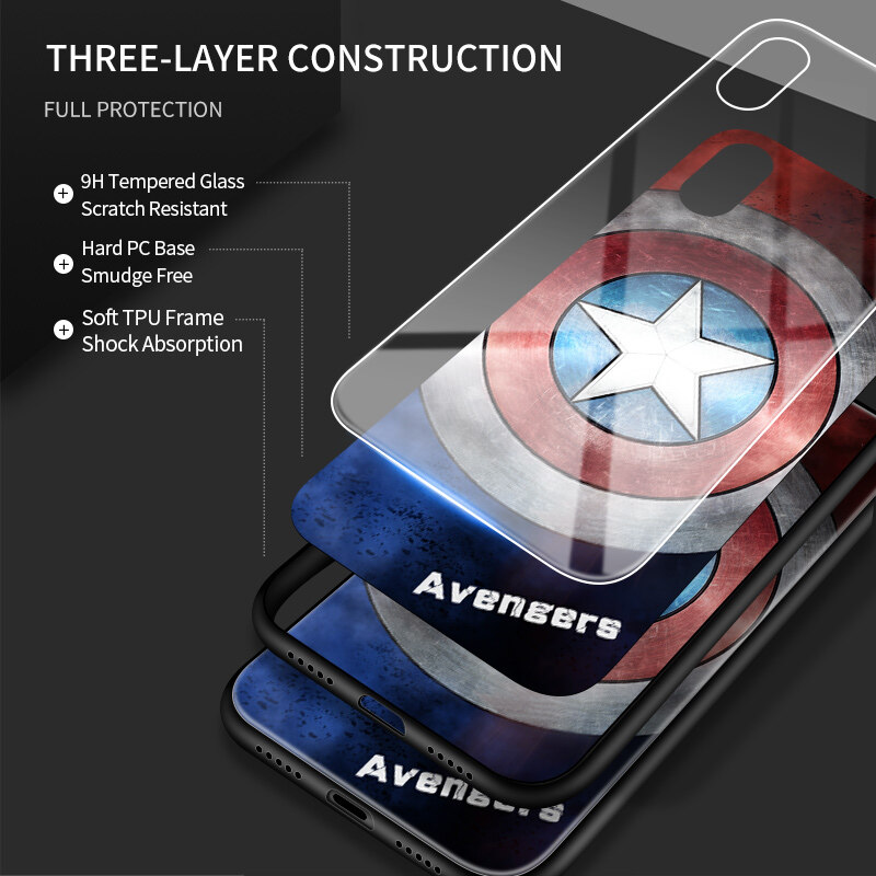 Hontinga Casing Case For Samsung Galaxy Note 20 Note20 Note20 Ultra Case Marvel Phone Case For boys The Superhero For man Cases Captain America Ironman Spiderman Tempered Glass Back Casing Cover Hard Case