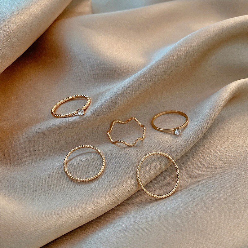 5pcs/set band ring wave stack midi ring lady jewelry charm cincin perumpuan