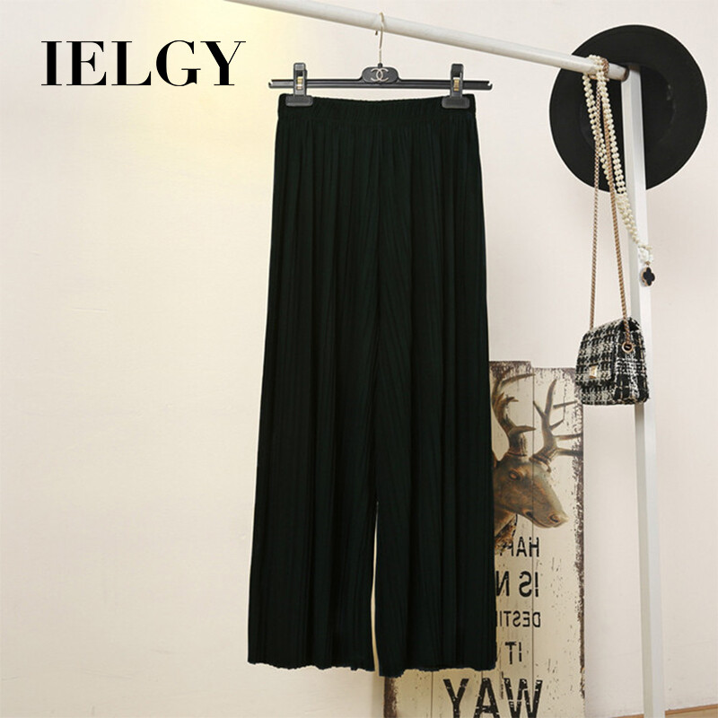 IELGY Spot pleated chiffon wide leg pants women nine high waist skirt pants