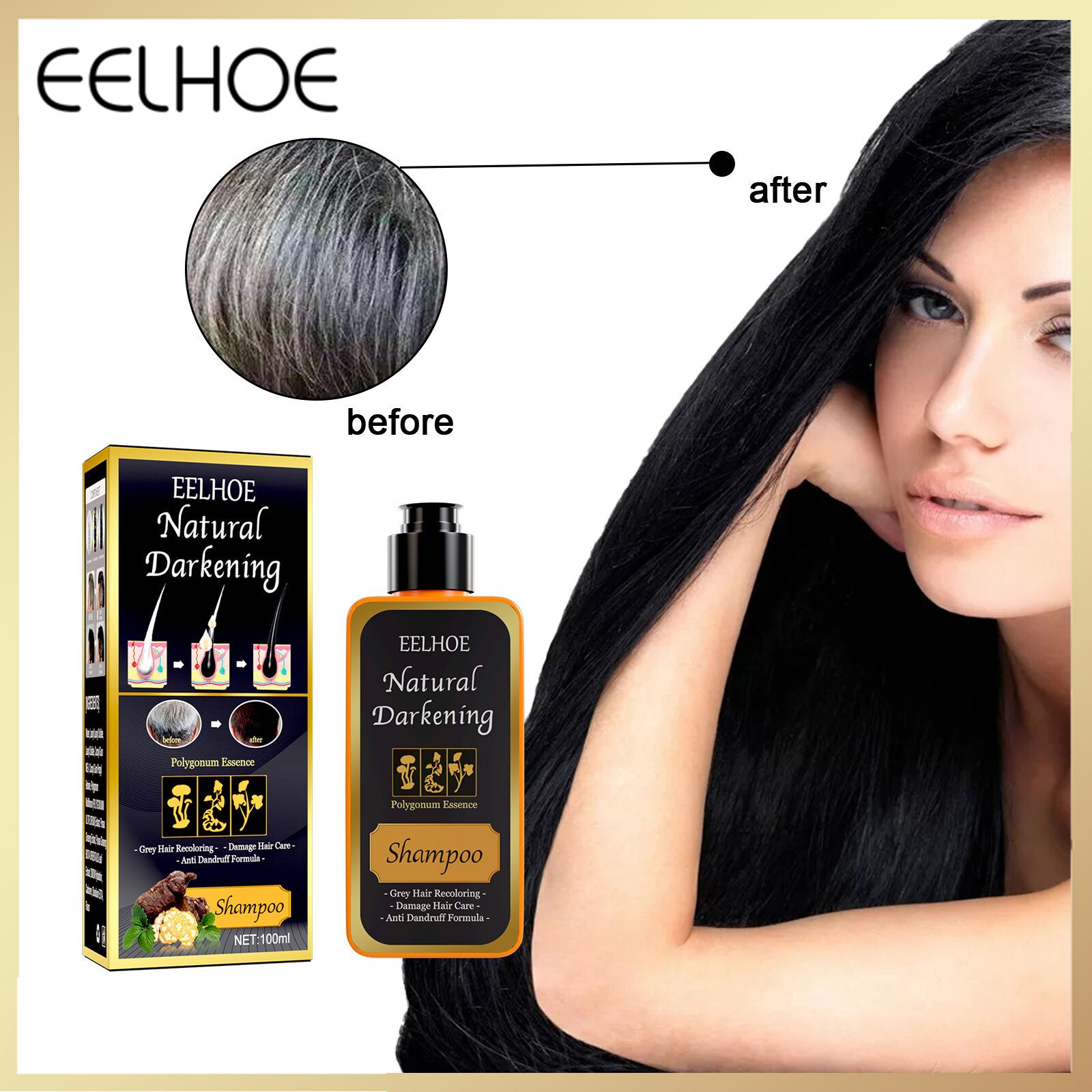 Eelhoe Polygonum Multiflorum Black Hair Shampoo Shampoo Black Black