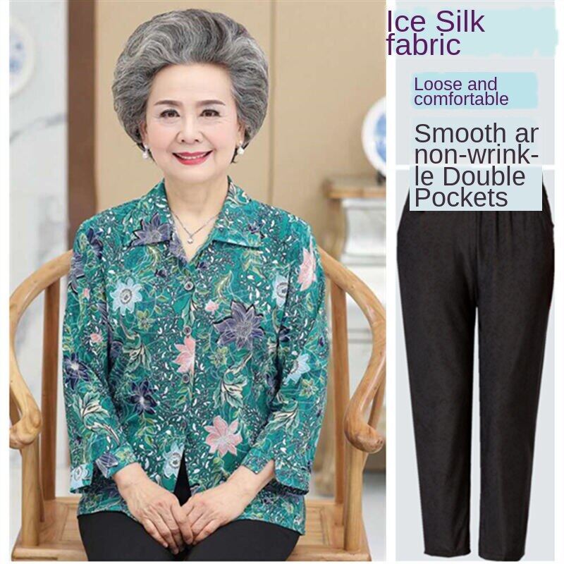 Middle-aged Summer Wear Ninth Sleeve Shirt 60-70 Summer Elderly Tops Old Man Clothes