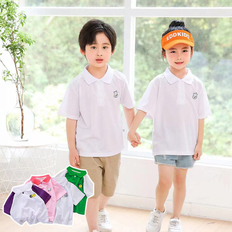 IP Áo polo trẻ em áo sơ mi giản dị áo sơ mi bé trai và bé gái ngắn tay Màu Trơn Ngắn tay áo thun