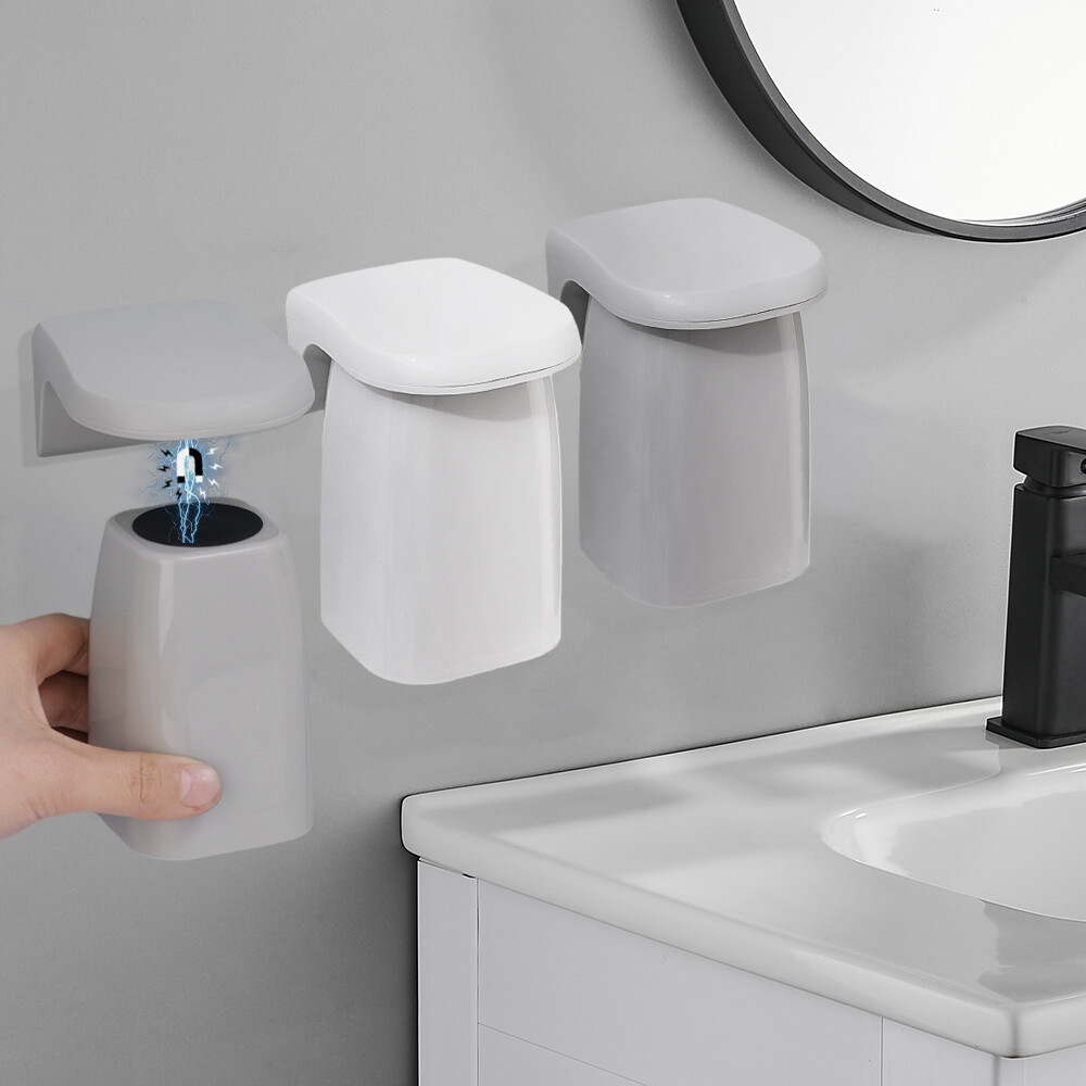 YESPERY Magnetic Suction Toothcup Holder Toothpaste Dispenser Toothpaste Squeezer Toothbrush Holder Double Hole Wall Toothbrush Organizer Bathroom Accessories