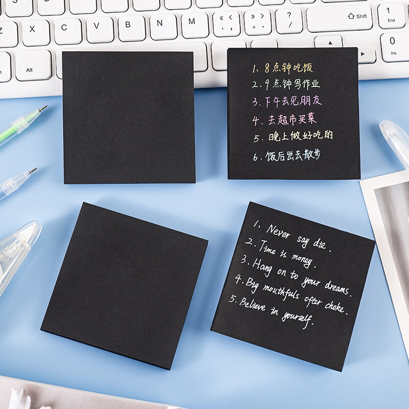 50Sheets Black Sticky Notes Simple Student Message Sticky Note Paper Office Memo Message Note Sticky