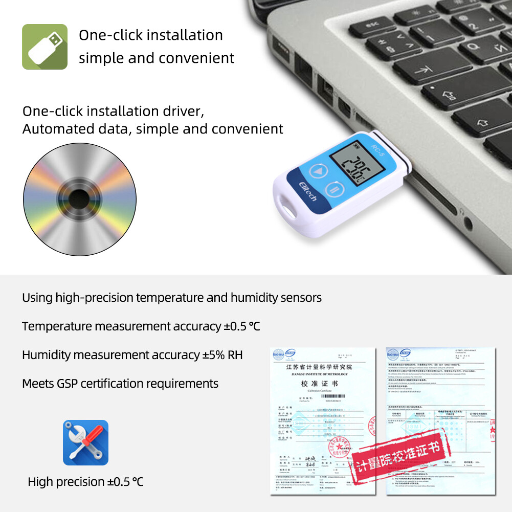 Elitech USB Mini Máy ghi dữ liệu RC-5 Temp ghi nhiệt độ Bộ cảm biến bên trong