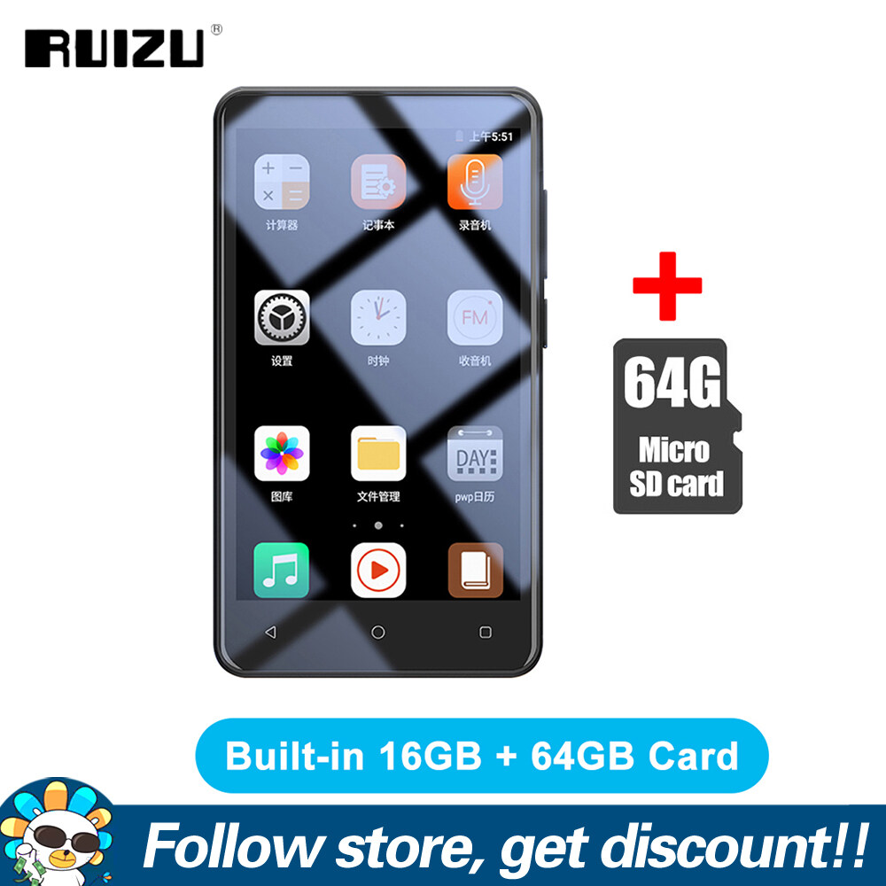 RUIZU H11 Bluetooth MP4 MP3 Player With Built-in Speaker Touch Screen Audio Video Player Type-C Interface HiFi Lossless Music Player Multifunctional Walkman Support FM Radio E-book Voice Recorder Alarm Clock Calendar Picture TF SD Card Up To 128GB